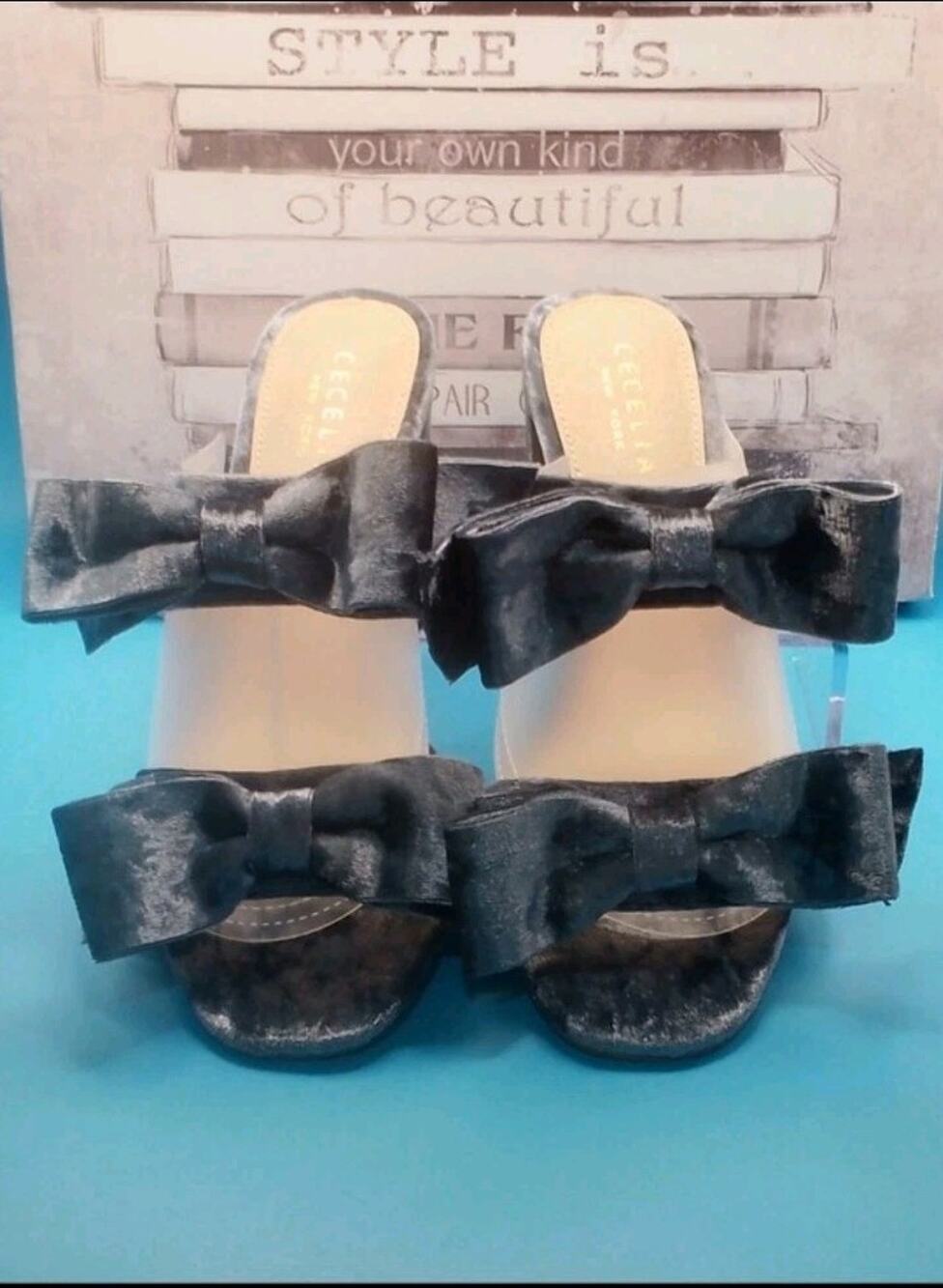 Cecelia New York Vespa Velvet Bow Sandal Heels 7 Blue New With Tags On Bottom